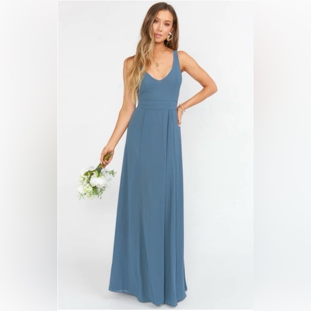 Show Me Your MuMu Slate Blue Jenn Maxi Bridesmaid Dress Sz XS Wedding Occasion